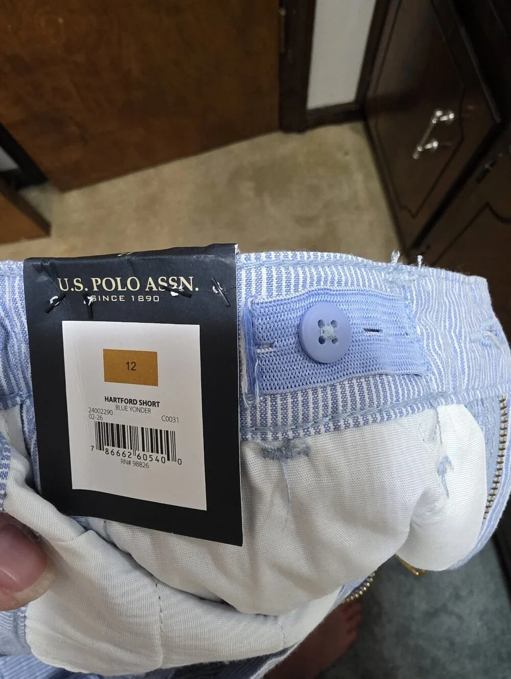 NWT U.S. Polo Assn. Light Blue With White Pinstripe Boys Shorts 12